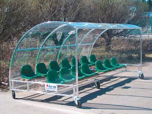 Pelaaja-aitio, pyörin, alumiini/polykarbonaatti, 14 muovi-istuinta, ke-va